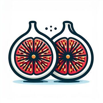 Colorful Halved Fig Fruit Illustration with Seeds.