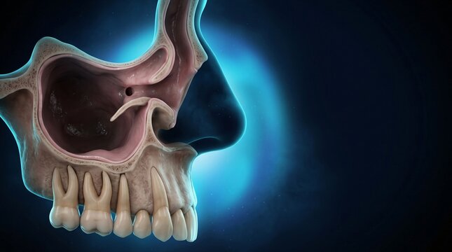 Maxillary sinus anatomy with teeth nasal cavity and facial bones