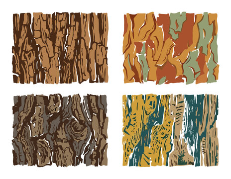 Natural wood bark textures square patterns graphic design element set