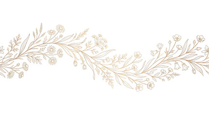 Fototapeta premium Golden wildflower garland border