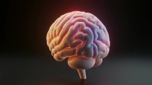 左右の半球が見える回転する脳モデル