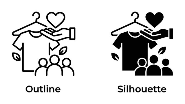 Donation and Charity Icons: Visual representations of giving back through clothing donations and community support, highlighting compassion and generosity.