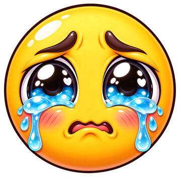 Crying emoji with teary eyes for emotional messages and WhatsApp stickers.
