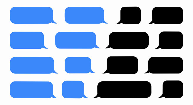 Set of blank blue and black text message speech bubbles vector illustration for mobile chat app interface design