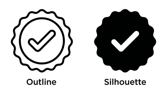 Verification Icons: A set of two clean graphic icons representing verification, one as an outline with a checkmark and the other as a solid silhouette, signifying confirmation and approval.
