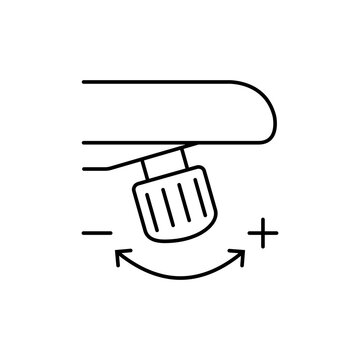 Minimal line art icon depicting an under-seat tilt tension control knob with directional adjustment plus and minus arrows.