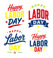 Fototapeta premium Colorful Labor Day typography collection with festive lettering and stars.