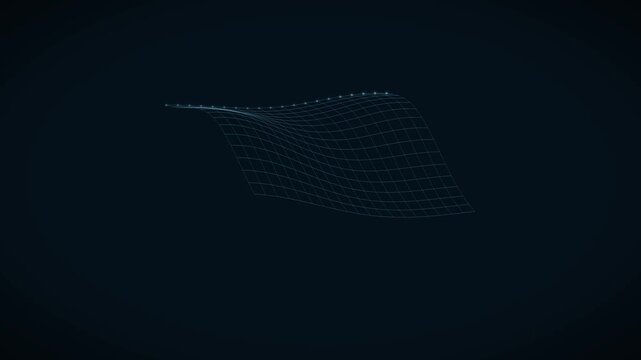 A cyan wireframe terrain shifts its peaks sideways