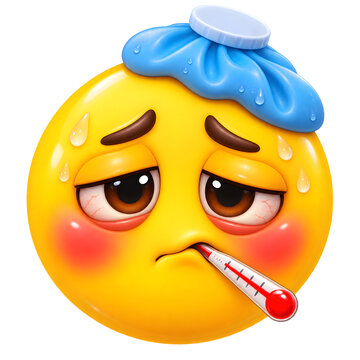 Fever emoji with thermometer for illness, health, and sick messages
