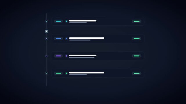 Vertical commit timeline history rail with author cards