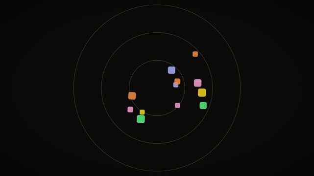 Pastel shapes float between pale yellow rings