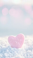 Fototapeta premium Pink frosted heart on snow evokes cozy winter romance a delicate pastel illustration perfect for heartfelt designs