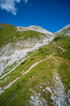 Summer alpine mountain landscape view from Hochstuhl summit, Karawanks range