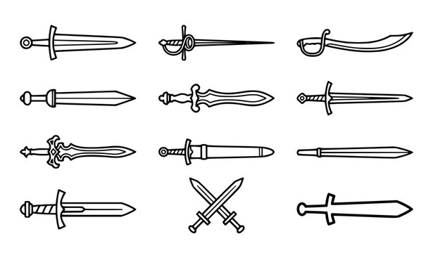 Auger Drill and Earth Boring Tool Symbol Outline Vector Icon Set