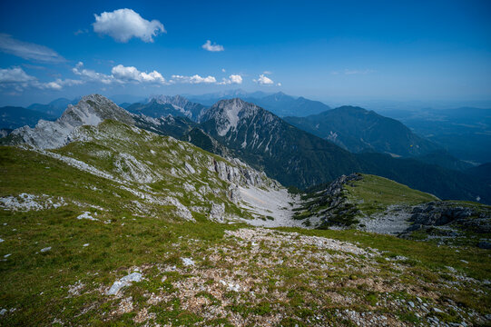 Summer alpine mountain landscape view from Hochstuhl summit, Karawanks range