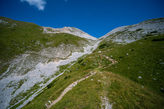 Summer alpine mountain landscape view from Hochstuhl summit, Karawanks range
