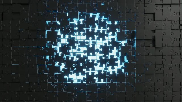 幾何学模様のパズルピースが組み上がる立体構造
