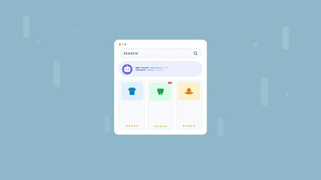 Animated digital shopping interface with ai assistant and search bar. 4K