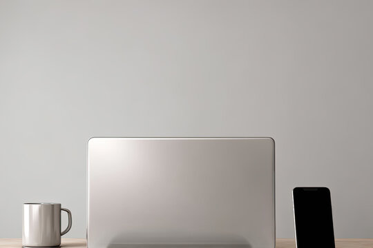 Minimalist office workspace with a closed laptop and smartphone, representing modern productivity, remote work, digital communication, and business technology in a professional setting 