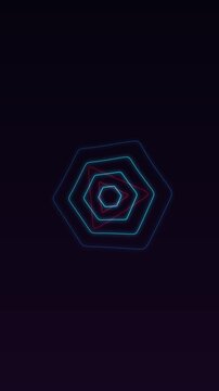 Neon geometric shapes in dark space. 2d animation
