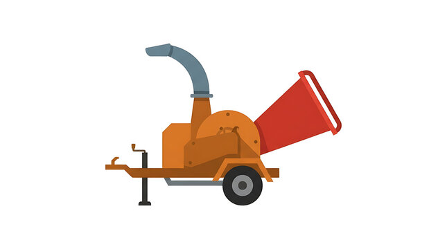 Industrial wood chipper machine flat vector illustration for gardening