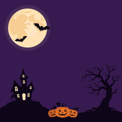 Fototapeta premium Halloween haunted house and pumpkins under a full moon