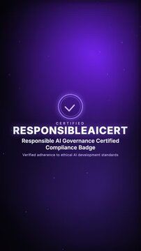Responsible AI Governance Certified Compliance Badge. Verified adherence to ethical AI development standards
