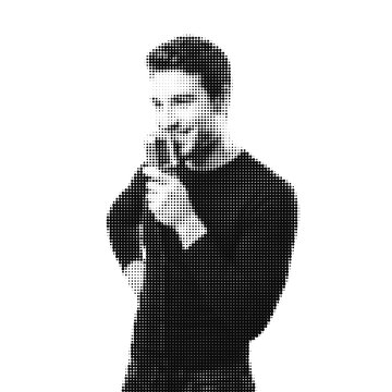 Person taking selfie with smartphone in black and white illustration