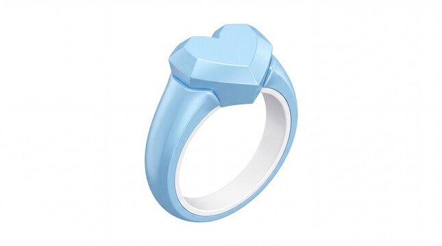 Minimalist baby blue heart ring featuring geometric facets crafted from smooth material displayed on white background