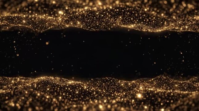 Golden sparkling particles flowing in waves