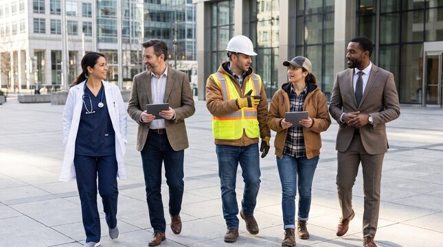 Diverse Professional Workers from Different Careers Standing Together in Close Group Portrait, Labour Day Workforce Celebration