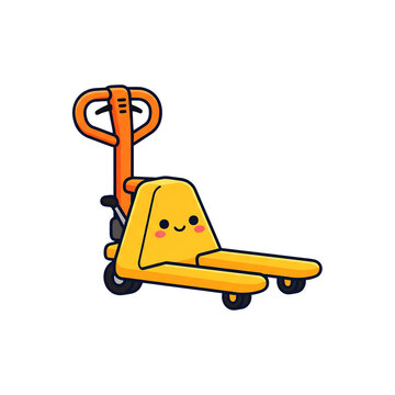 Cute yellow pallet jack with a happy face in a simple pixel art style for warehouse design