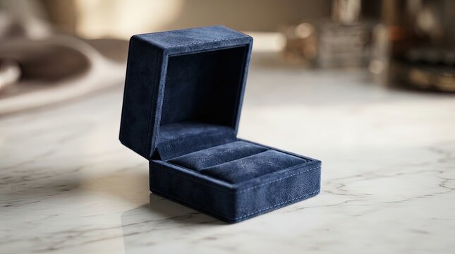 Deep blue velvet ring box open display
