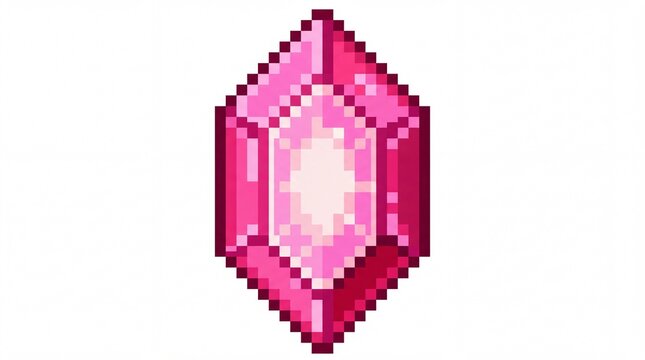 Sparkling pink gemstone pixel art icon featuring bright facets displayed clearly isolated on white background