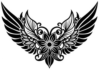 Obraz premium Intricate Tribal Winged Flower Tattoo Vector Art