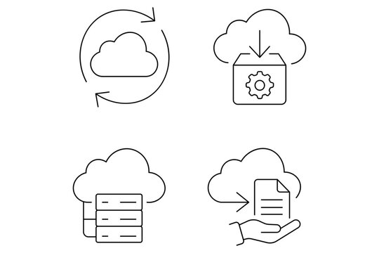 Cloud computing icons set featuring syncing settings database and file transfer