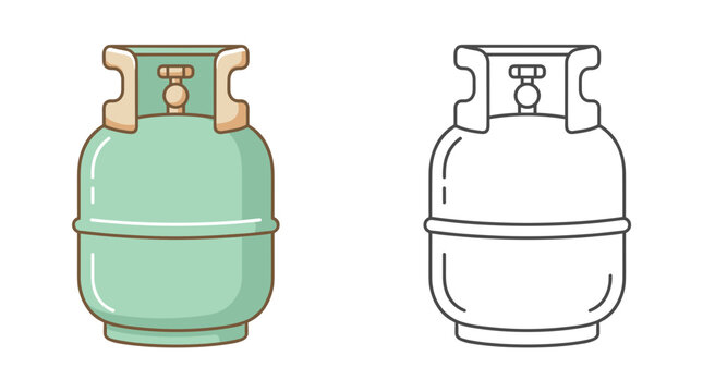 LPG Gas Cylinder Vector Illustration Set with Colored and Black Line Art Version for Home Energy Concept