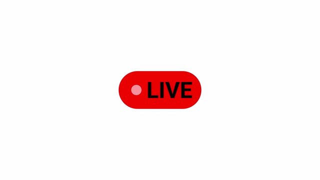 Live Streaming Camera Recording Overlay Animation, Red Blinking LIVE Broadcast Icon on Transparent Background.