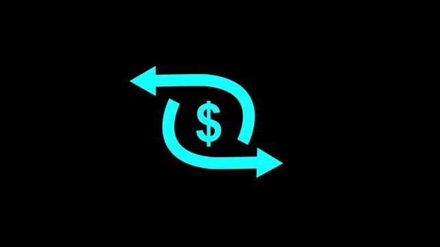 Dolar pop up icon animation on a black background,with 4k video animation.