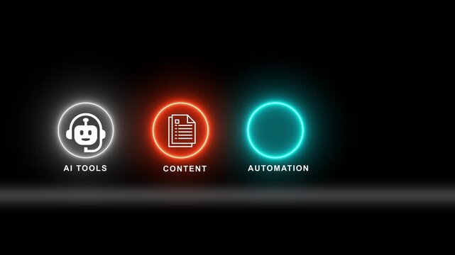 Advanced glowing icon set representing ai tools content creation automation and passive income streams for modern digital business technology concept