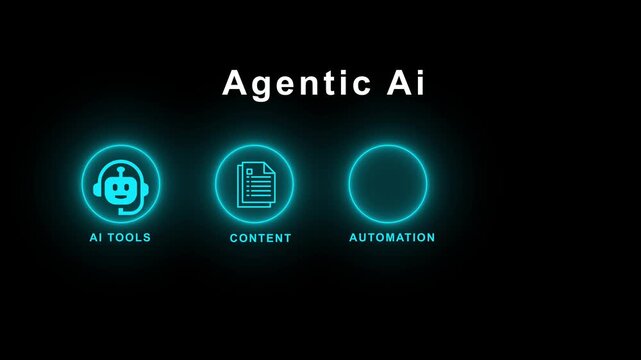 Agentic ai workflow diagram showing glowing icons for artificial intelligence tools content creation automation and generating passive income for business