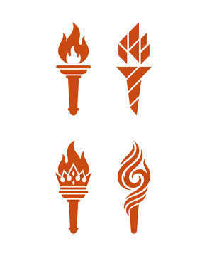 Abstract Fire Torch Flame Icon Set for Victory Leadership Olympic Flame and Creative Branding Graphic