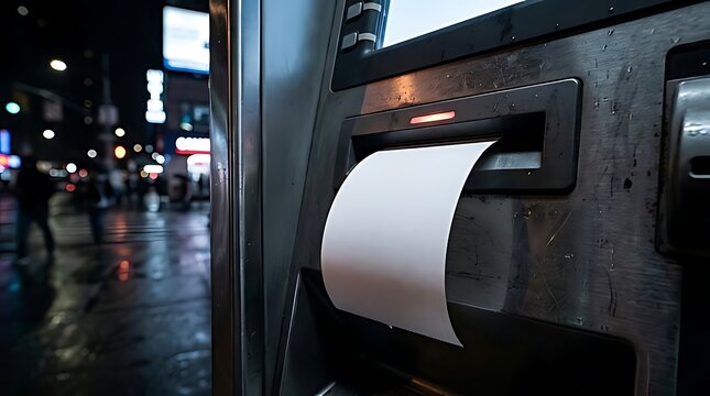 Blank paper receipt printing from ATM machine at night