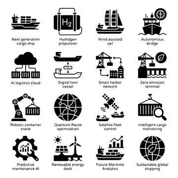 Future maritime shipping and logistics featuring ai, hydrogen propulsion, autonomous vessels, and sustainable global supply chain systems