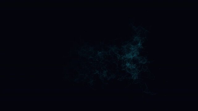 Abstract neural network of glowing connected nodes morphing between a structured data grid and fluid clusters in a seamless looping technology motion background
