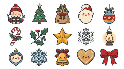 Fototapeta premium Cute hand drawn Christmas holiday icon collection set.