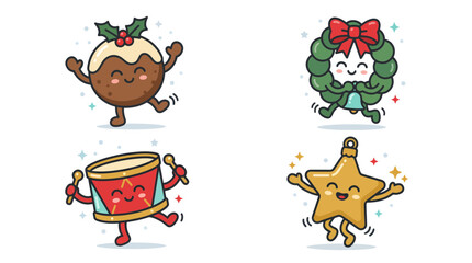 Fototapeta premium Cute Happy Christmas Character Illustrations Set.