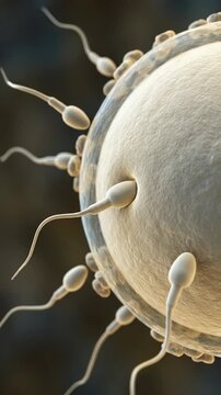 Biological life commence: human reproduce, sperm cell, egg membrane, fertilize process, embryo form, internal view, female system, navigate journey.