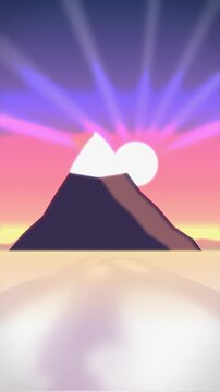 Mountain silhouette with sunrise glow. 2d animation