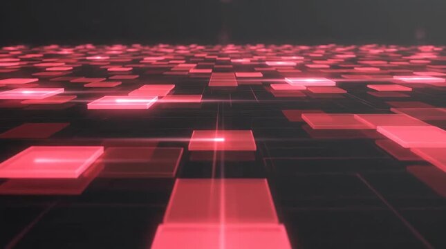 Abstract red glowing tiles on digital grid